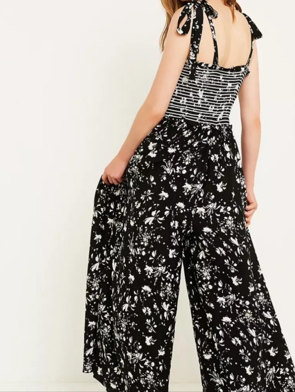 Free People Black and White Floral Tie-Shoulder Maxi